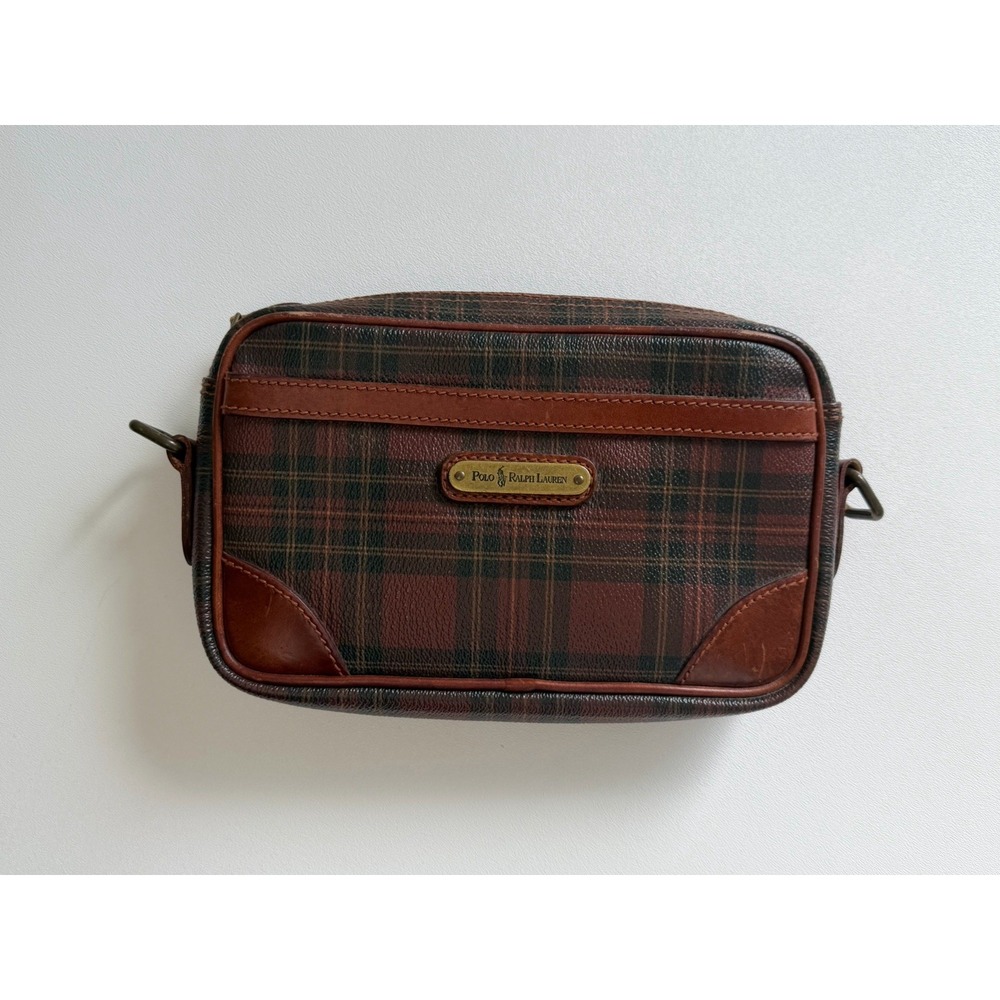 Vintage Polo Ralph Lauren Tartan Plaid Crossbody Bag Leather Trim No Strap